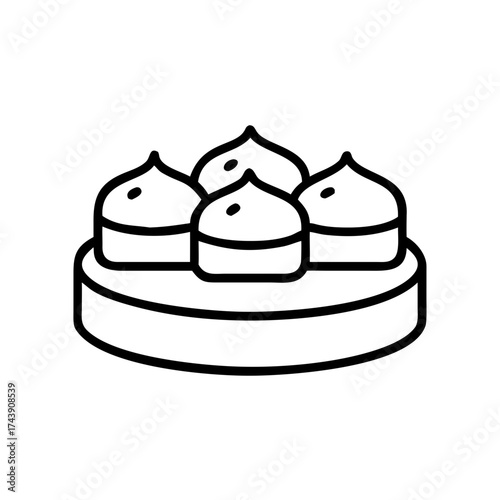 Dim sum on bamboo tray with four dumplings  
