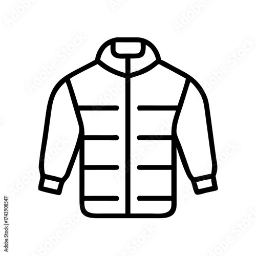 Down jacket with zipper in minimalist black line style  