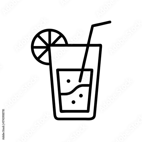 Glass of cola with lime slice and straw in minimalist style  