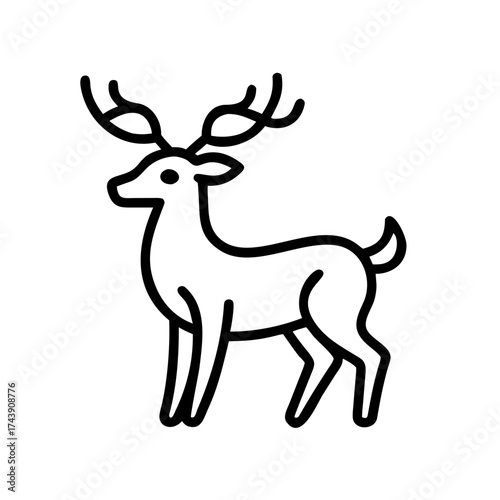 Outline illustration of a reindeer standing on a white background  