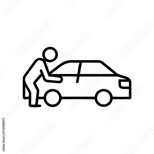 Man loading items into car trunk in simple line art style  