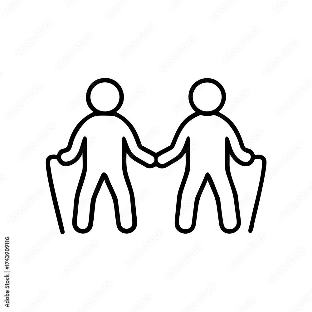Obraz premium Two elderly people holding hands with walking sticks