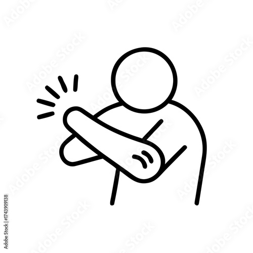 Person scratching their arm with a concerned expression in minimalist style  