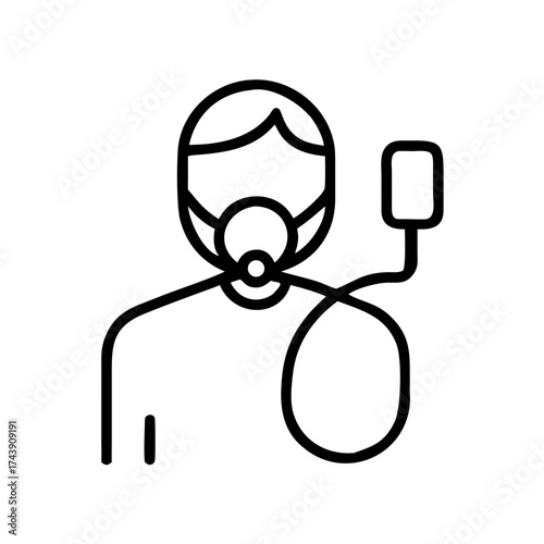 Person wearing an oxygen mask connected to a portable oxygen tank  