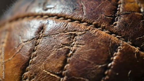 Close up view of a vintage soccer ball texture and detail