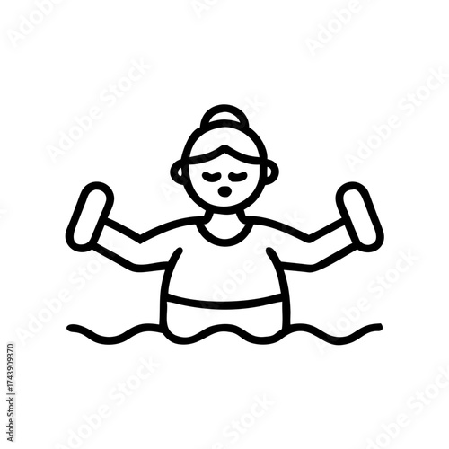 Senior woman exercising with water dumbbells in swimming pool  