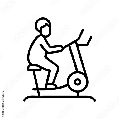 Man exercising on stationary bike in minimal outline style  