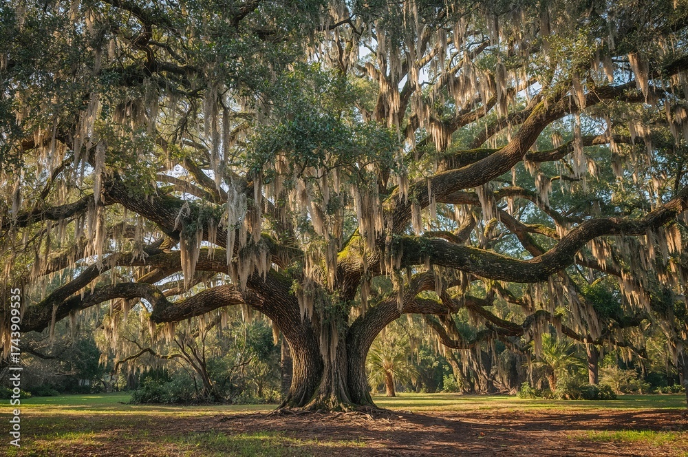Obraz premium The huge Live oak covered with Spanish moss in the coastal wetlands