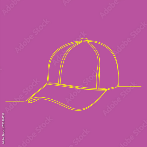 Minimalist Line Drawing of a Baseball Cap on a Solid Purple with Simple Style