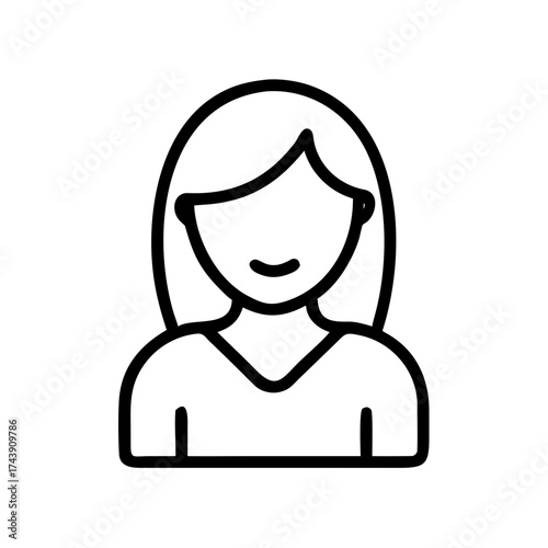 Line drawing of a woman with long hair smiling  
