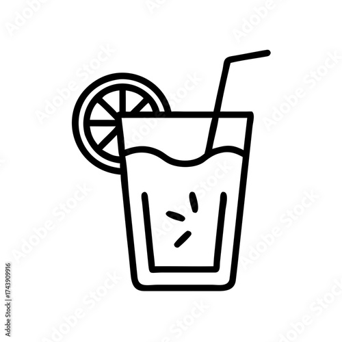 Refreshing lemon detox drink with straw in clear glass  