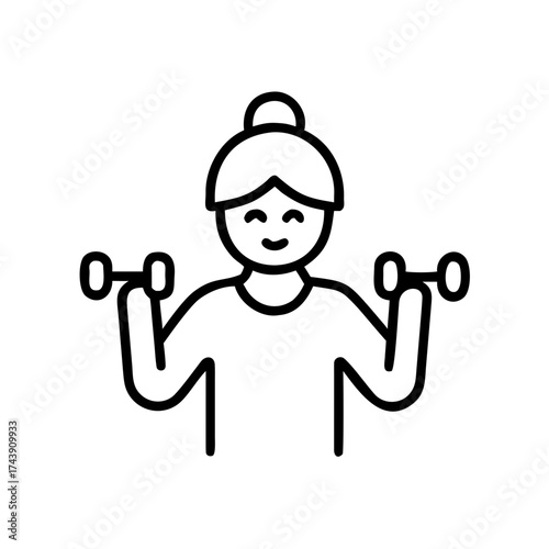Woman exercising with dumbbells and smiling in simple style  