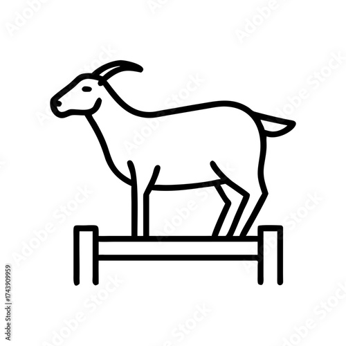 Goat standing on wooden fence in minimalist line art style  