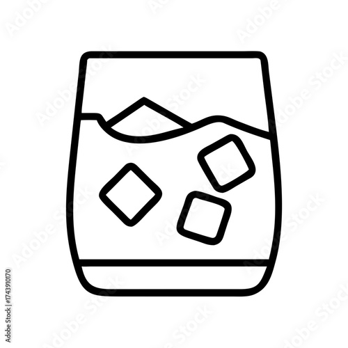 Glass of whiskey with ice cubes on white background  
