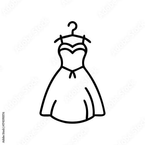 Wedding dress illustration hanging on a hook in minimalist style  