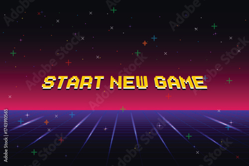 Start new game by selecting a player or exiting the game's main menu. Modern trendy game background with lighting effect. Vector illustration
