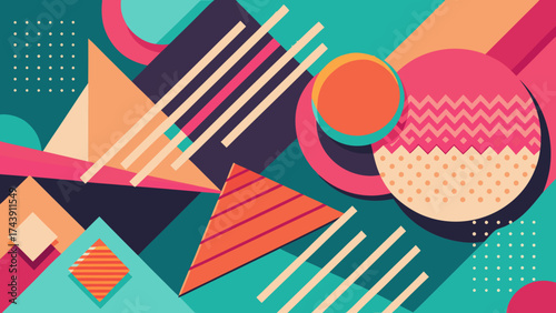 Geometric shapes in a retro style abstract background