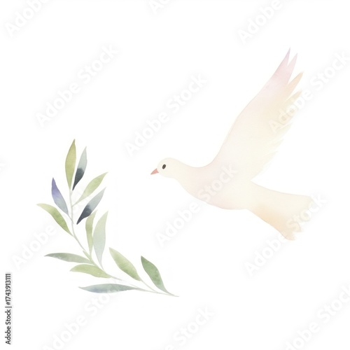 Wallpaper Mural Peace dove with olive branch white bird white background. Torontodigital.ca