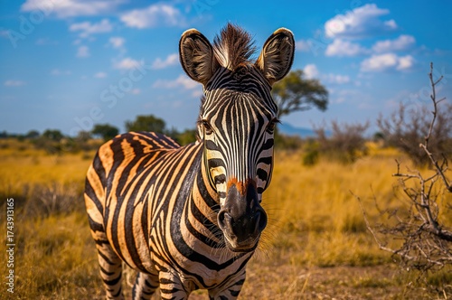 Untamed Striped Equine Roaming the Grasslands