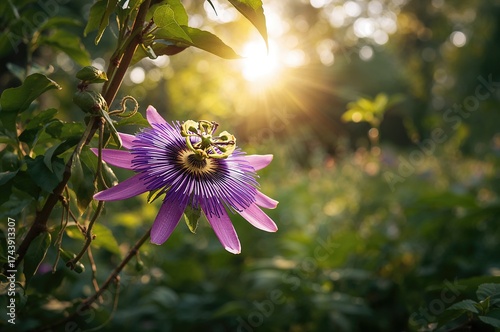 Wallpaper Mural Vibrant violet passionflower flourishing amid forest greenery Torontodigital.ca