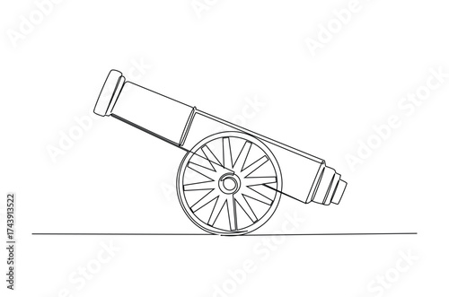 Old canon weapon in continuous one line drawing. Single line art illustration of old canon weapon. Editable vector.