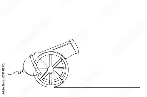 Old canon weapon in continuous one line drawing. Single line art illustration of old canon weapon. Editable vector.