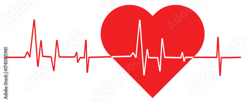 Red heart shape with Heartbeat Pulse Vector Icons – Medical, Cardiology & Love Health Symbols