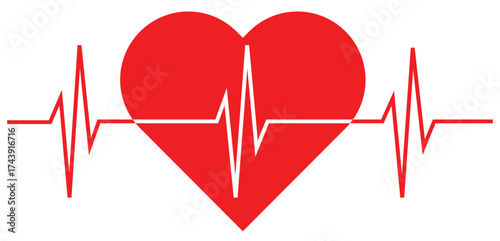 Red heart shape with Heartbeat Pulse Vector Icons – Medical, Cardiology & Love Health Symbols