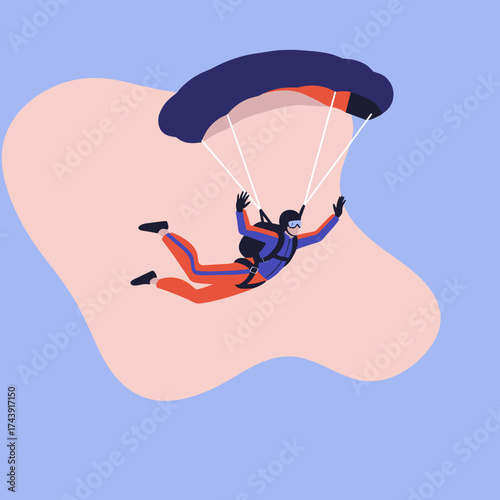 Skydiver with a parachute descending in the sky symbolizing freedom and adventure