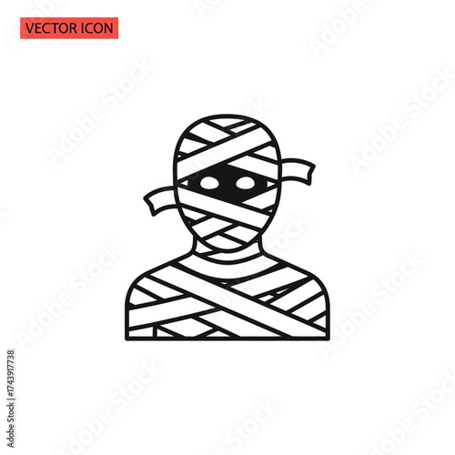 Mummy icon, Halloween character, scary monster, ancient Egyptian undead figure.