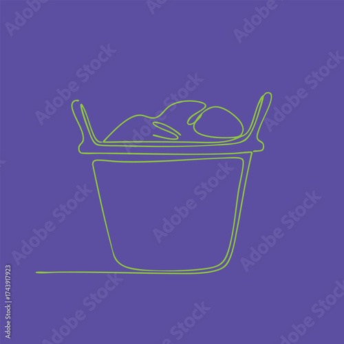 Minimalist neon line drawing of a person lying in a bathtub on a vibrant purple