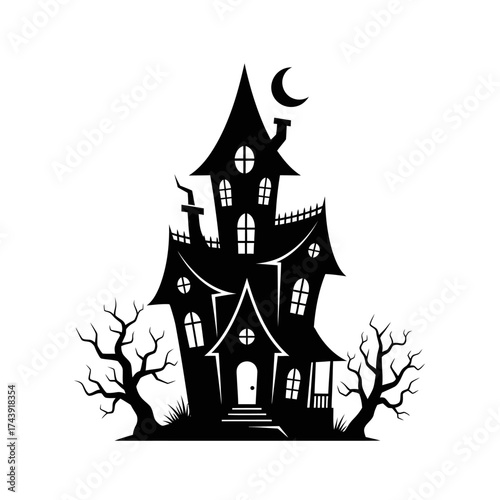 Wallpaper Mural Spooky haunted house silhouette vector for Halloween. Torontodigital.ca