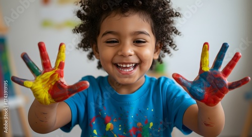 Child with painted hands