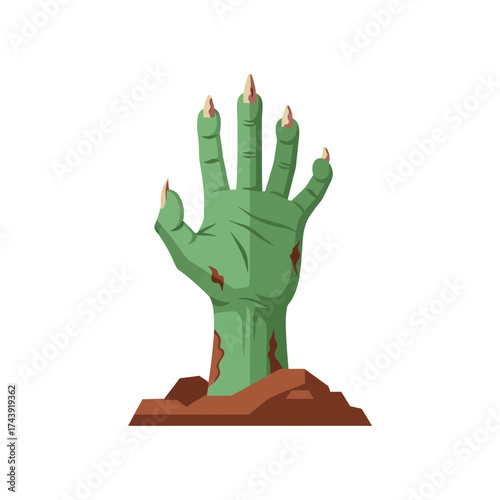 Green zombie hand rising from the ground.