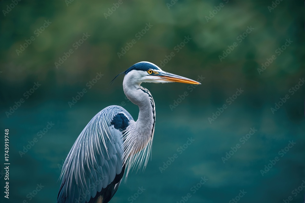 Fototapeta premium Close-up of a colorful heron with natural water backdrop