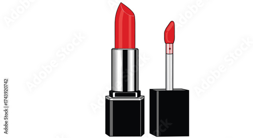 Bold red lipstick and lip gloss for a vibrant, confident look with a touch of glamour, perfect for beauty blogs, makeup tutorials, and cosmetic ads