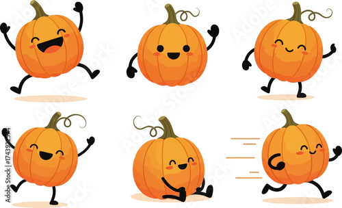 Delightful Halloween pumpkins dancing and playing with joy, perfect for seasonal decorations and kid-friendly designs, spreading autumn cheer and fun