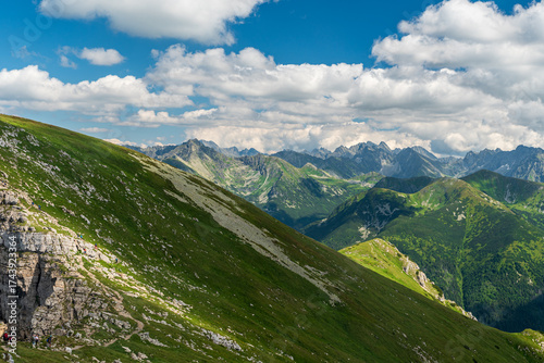 View from Ciemniak hill on Czerwone Wierchy mountain ridge in Western Tatras mountains on polish-slovakian borders