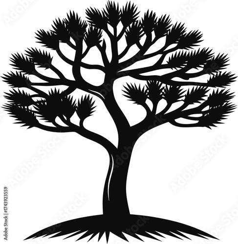 Silhouette of a pine tree with detailed branches and needles
