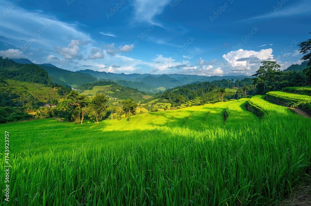 Obraz premium Stepped Fields for Growing Rice in a Tropical Region
