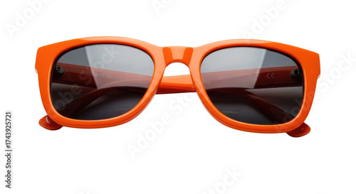 Orange sunglasses with a square frame isolated on white background cutout transparent png