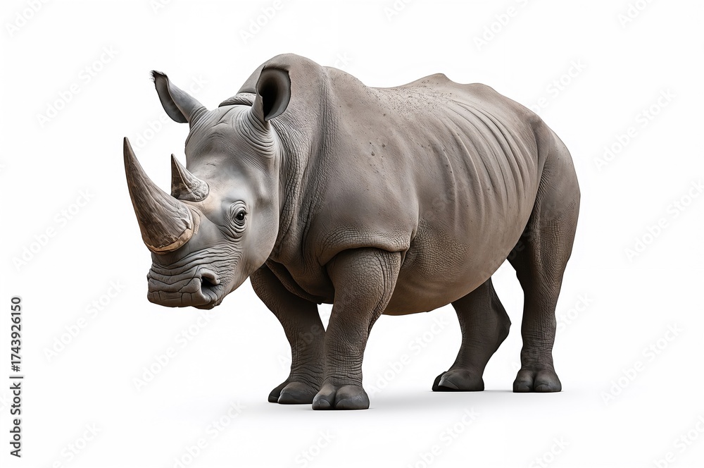 Fototapeta premium White background rhinoceros with isolated clipping path
