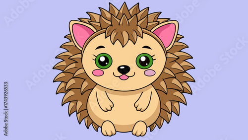 Cartoon hedgehog with green eyes and happy expression