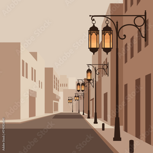 Ornate Islamic Lanterns Illuminate a Desert Street Scene