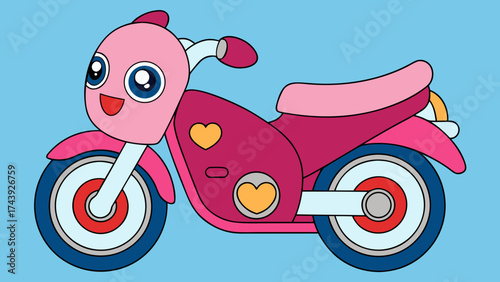 Cartoon motorbike with heart details on a blue background