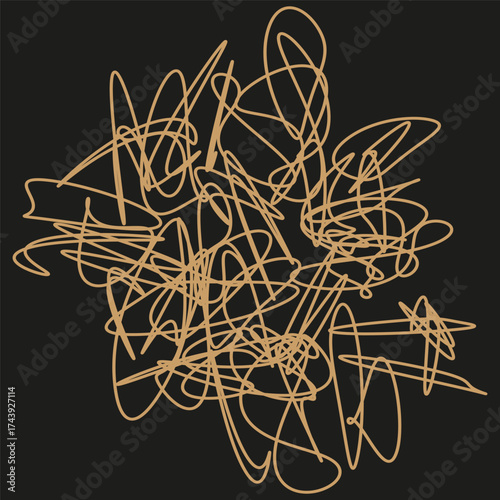 Abstract line scribble. Random stroke texture. Brown beige surface. Vector chaotic drawing.