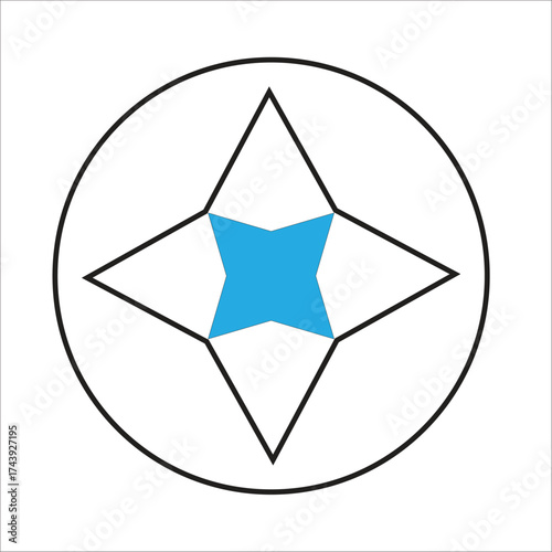 Abstract geometric starburst symbol in circle representing navigation direction compass or celestial celestial body isolated vector