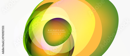 Abstract colorful layers create dynamic circular design. Gradient hues blend, forming modern background element. Smooth transitions, vibrant visuals.