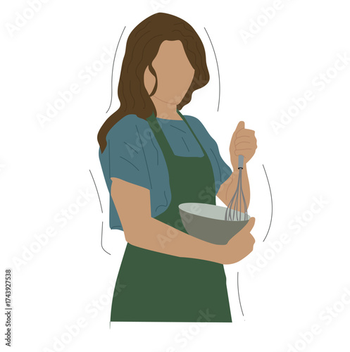 woman stirring dough in a bowl. Woman Mixing Ingredients,
