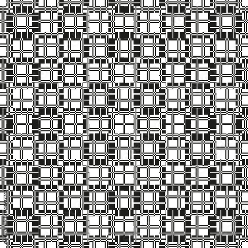 Seamless square pattern. Abstract geometric grid. Repeating round tile. Vector black white background.